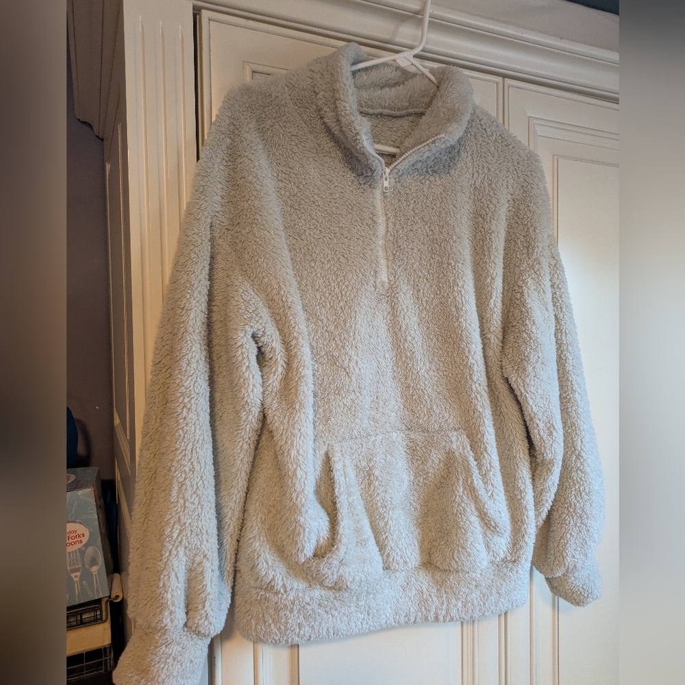 Cozy Gray Sherpa Pullover